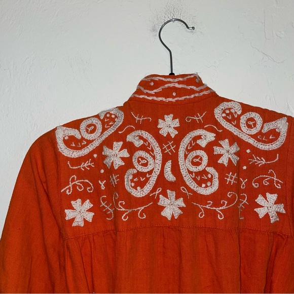 Vintage 1970s Embroidered Button-Front Pocket Maxi House Dress - Picture 7 of 8